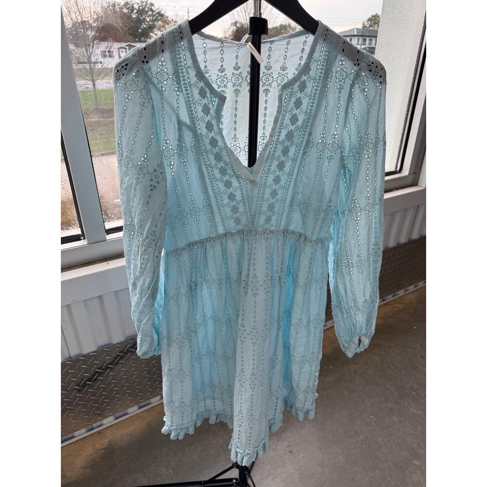 Anthropologie Blue Eyelette Dress EUC 0